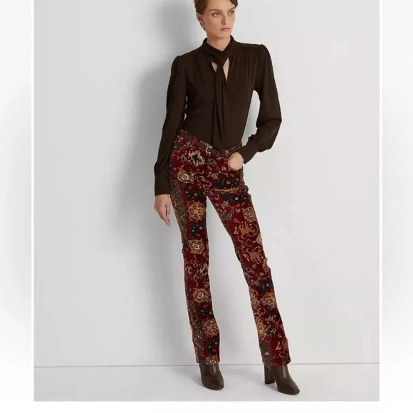New Lauren Ralph Lauren Printed Velvet High Rise Boot Pants NWT $195 size 16